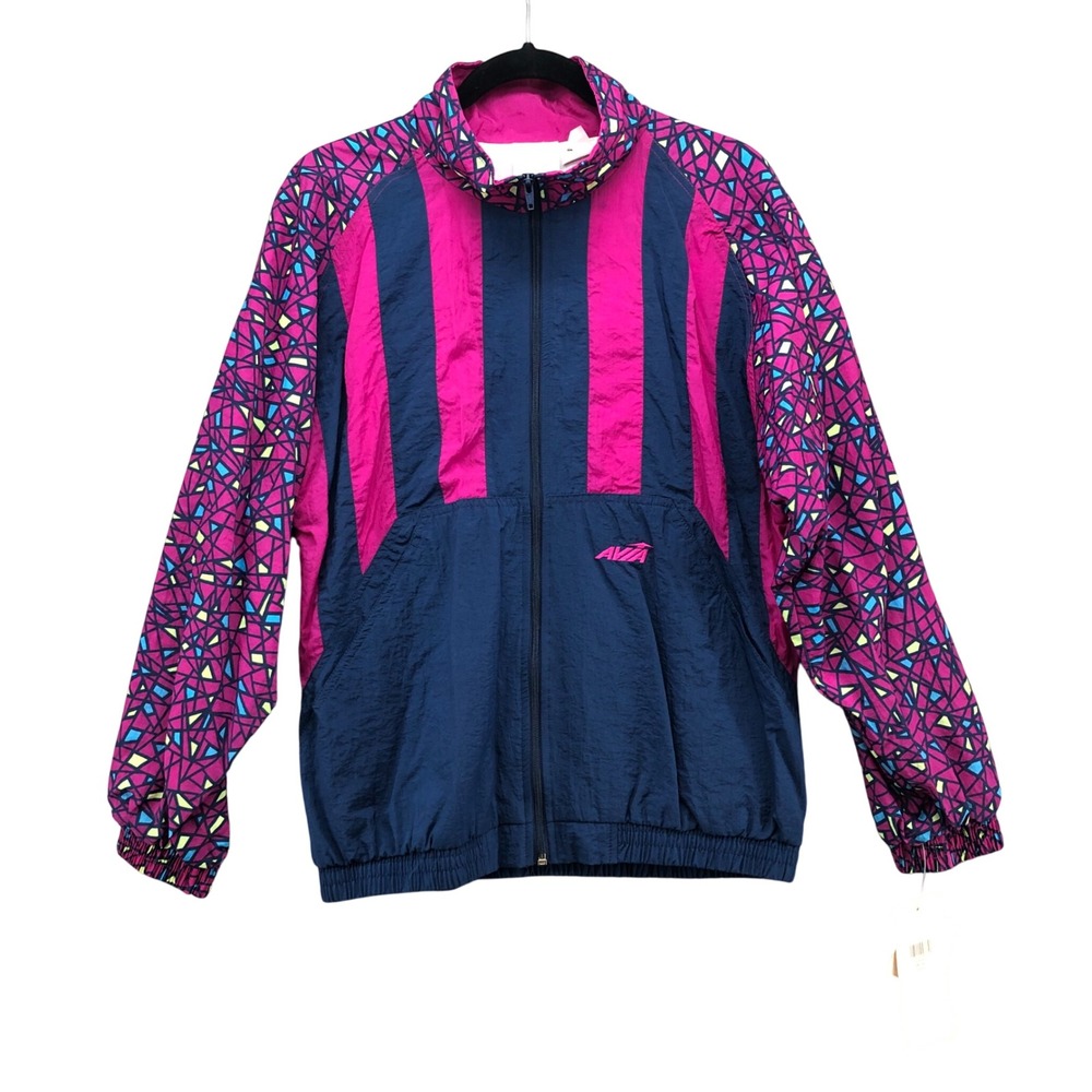 Vintage Avia Windbreaker Jacket‎ Womens Large L Navy Pink Geometric Gorpcore